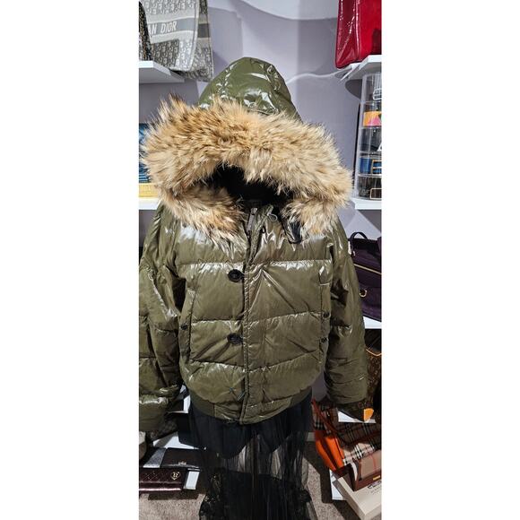 Moncler Down Hooded Jacket with Genuine Fur Olive Green - Picture 8 of 16